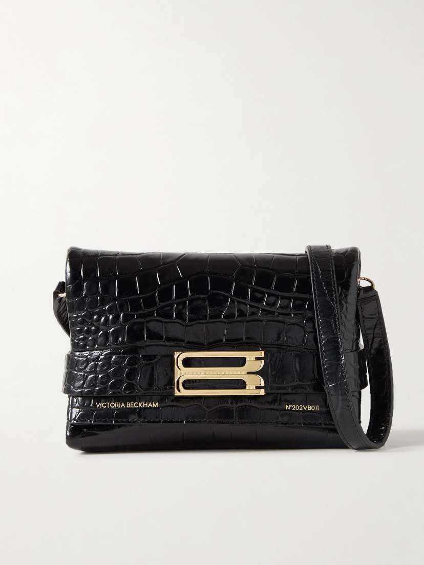 Victoria Beckham B Buckle Mini Glossed Croc-effect Leather Shoulder Bag