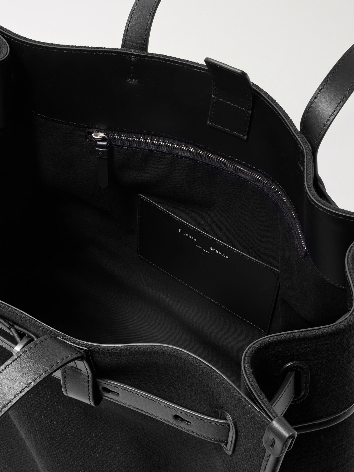 Proenza Schouler Buckled Leather-trimmed Embroidered Cotton-canvas Tote In Black