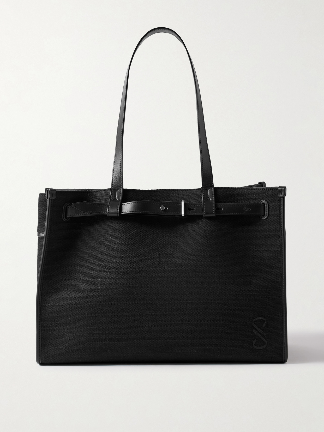 Proenza Schouler Buckled Leather-trimmed Embroidered Cotton-canvas Tote In Black