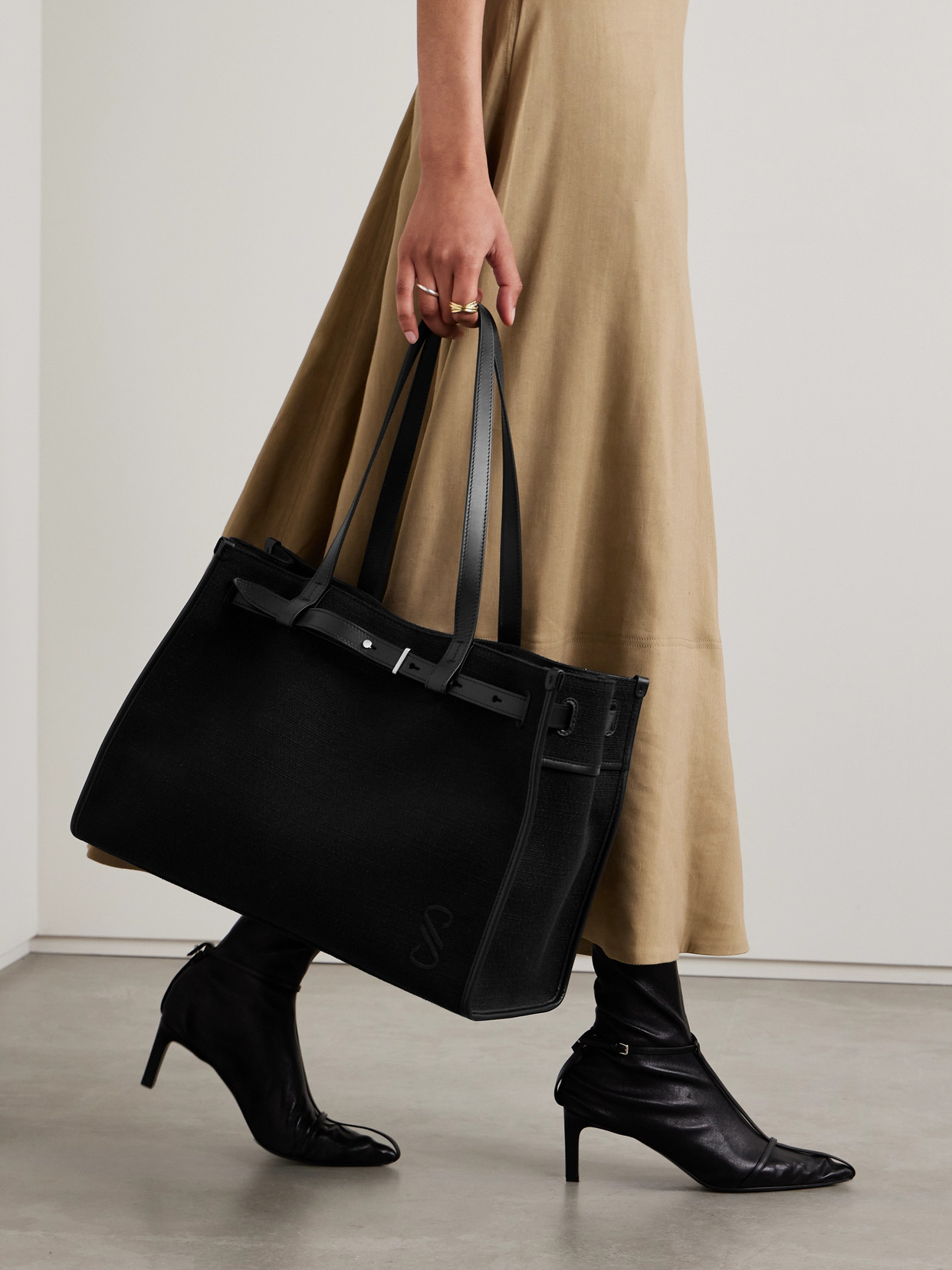 Proenza Schouler Buckled Leather-trimmed Embroidered Cotton-canvas Tote In Black