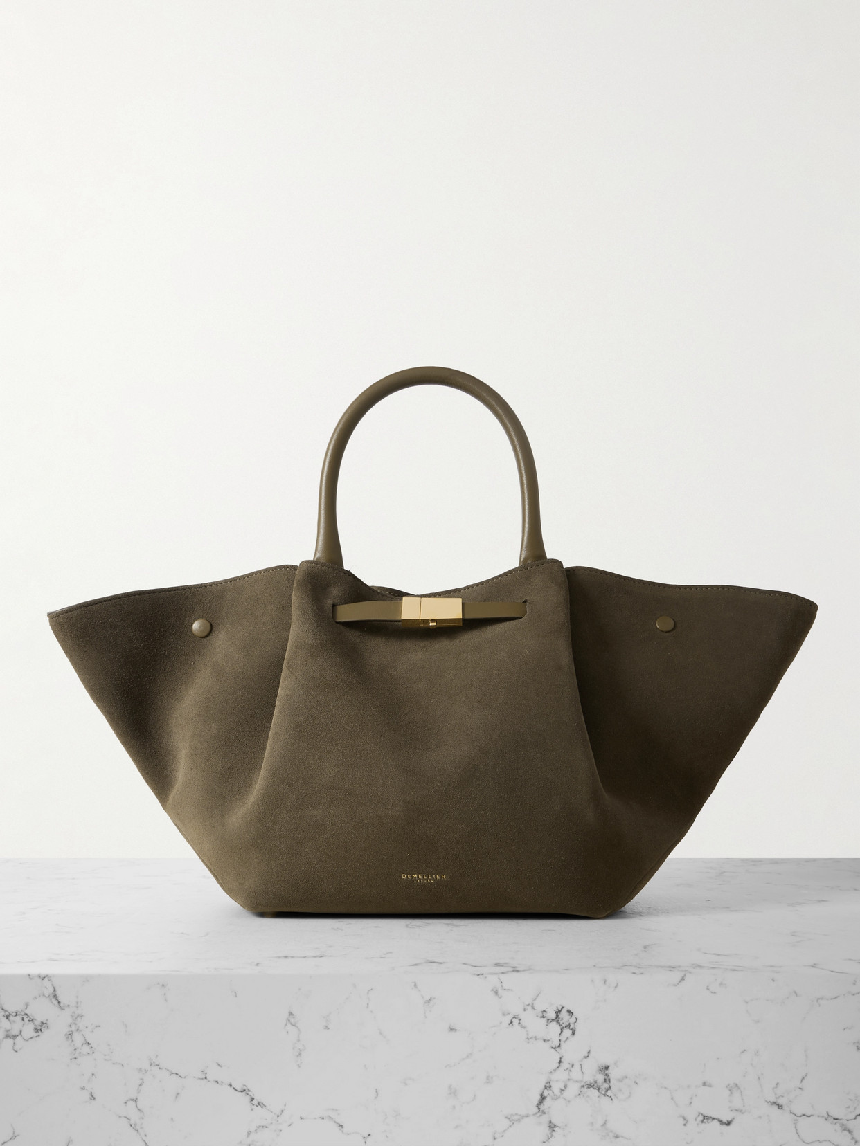 Demellier New York Leather-trimmed Suede Tote In Green
