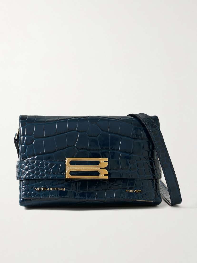Victoria Beckham B Buckle Mini Glossed Croc-effect Leather Shoulder Bag