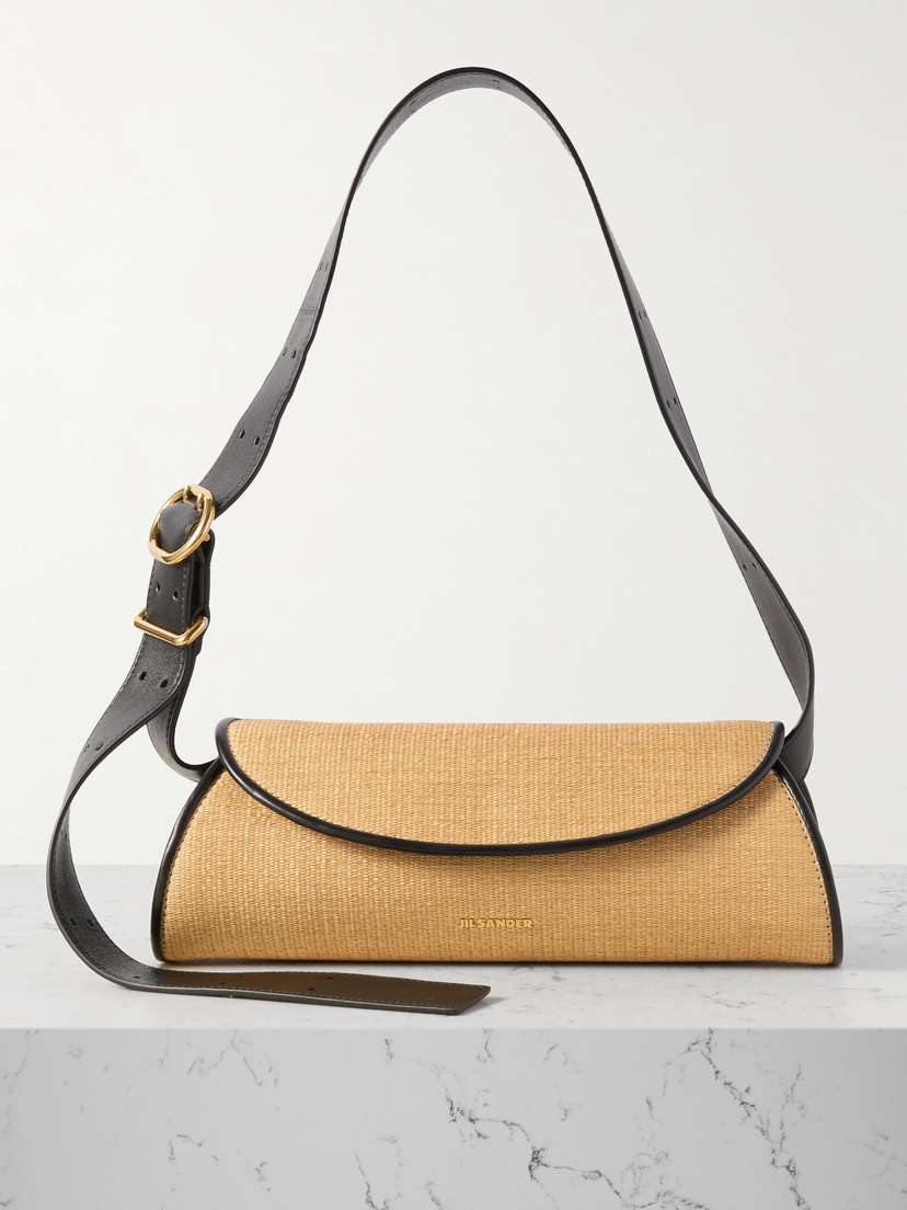 Jil Sander Leather-trimmed Raffia Shoulder Bag
