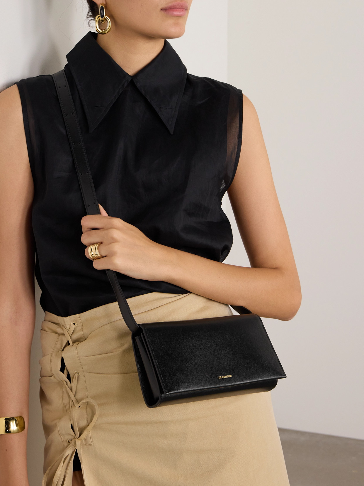 Jil Sander All-day Textured-leather Shoulder Bag In Black