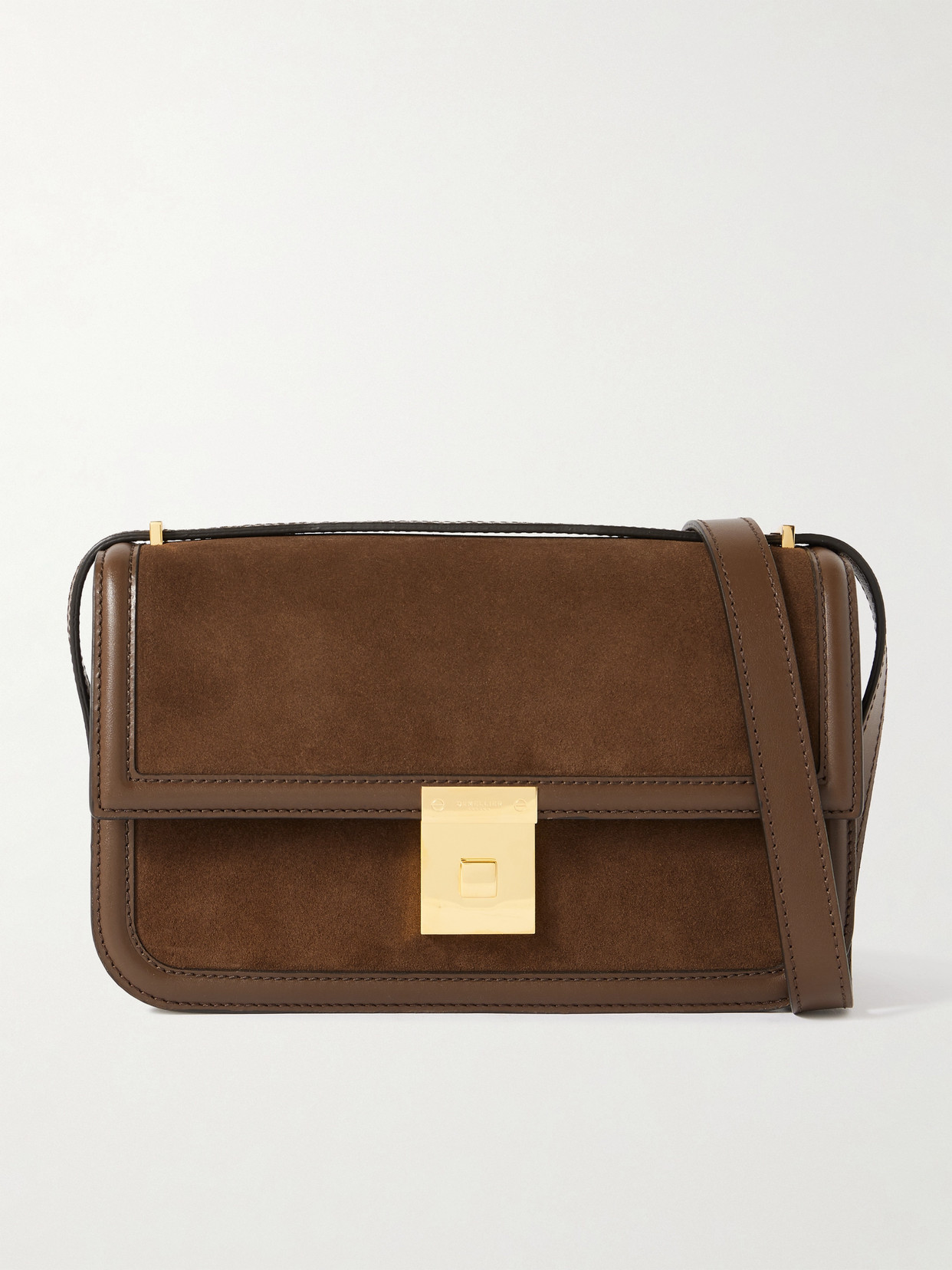 Demellier Paris Leather-trimmed Suede Shoulder Bag In Brown