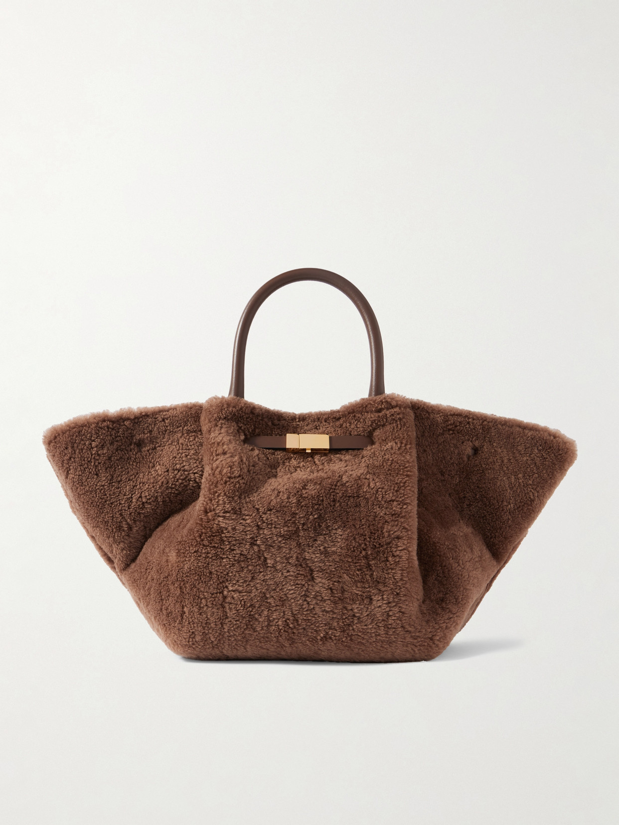 DeMellier - New York Leather-trimmed Shearling Tote - Brown