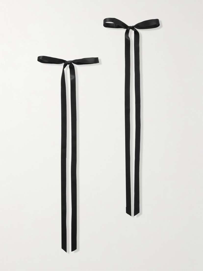 Jennifer Behr Gretta Set Of Two Bow-embellished Gold-plated Satin Hair Clips