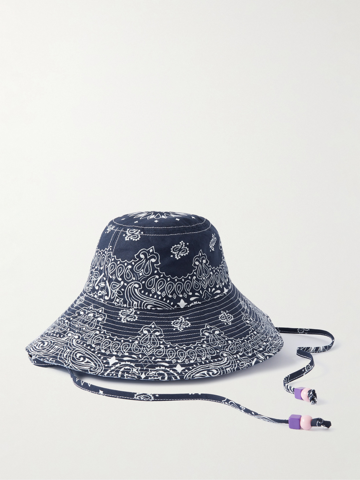 Call It By Your Name Reversible Bead-embellished Paisley-print Cotton Bucket Hat In Blue