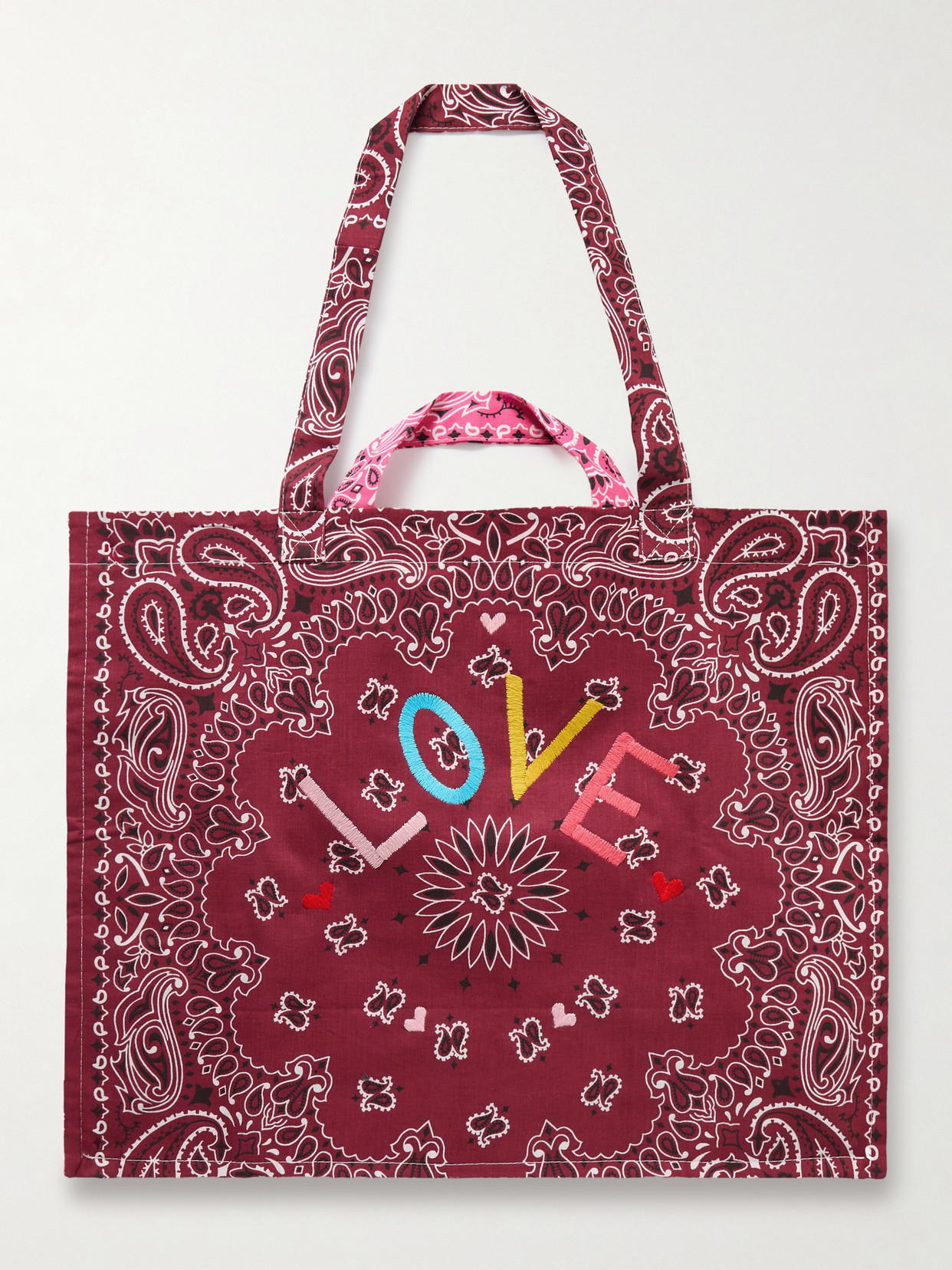 Call It By Your Name Maxi Cabas Embroidered Reversible Paisley-print Cotton-poplin Tote In Burgundy