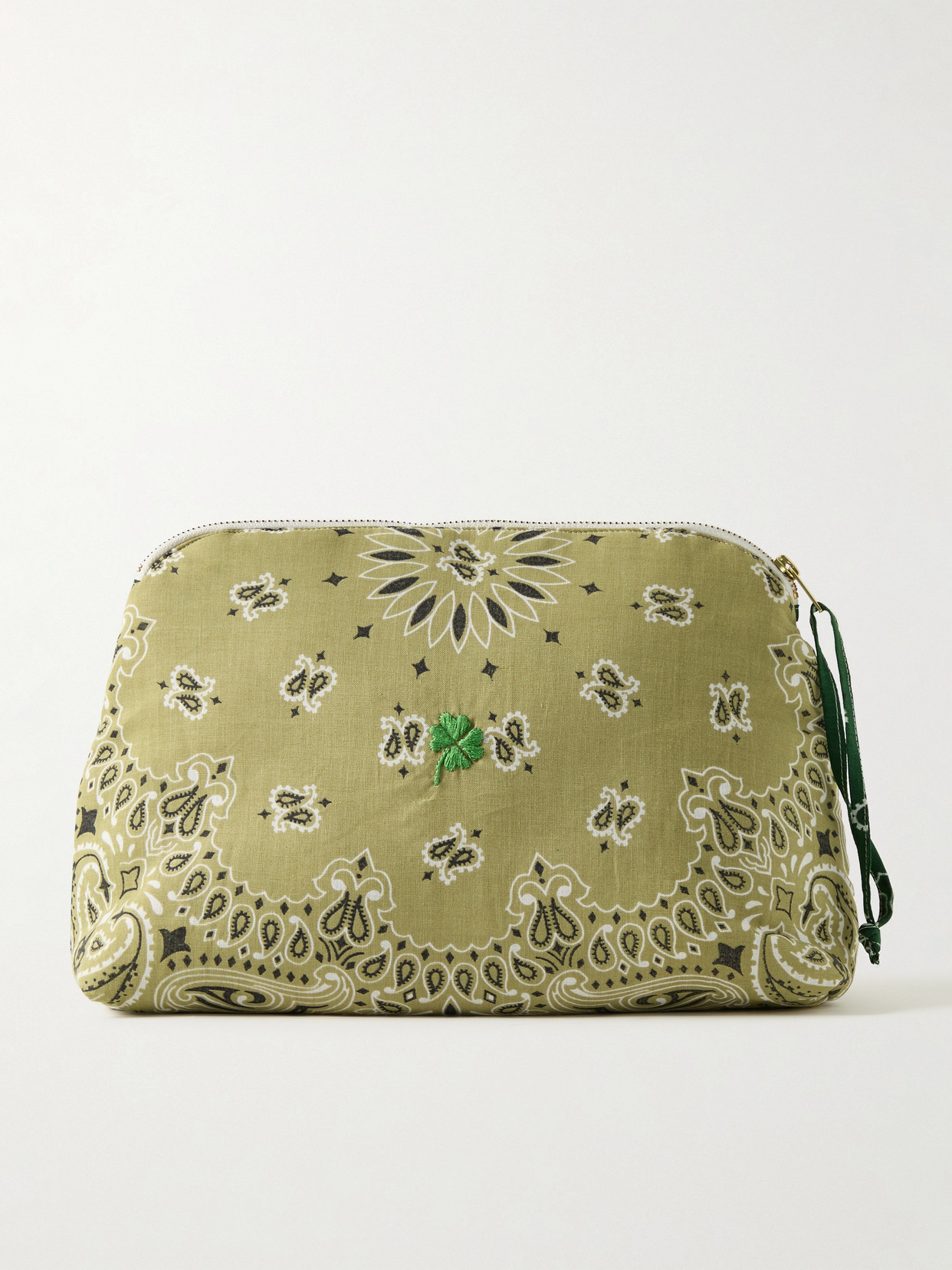 Call It By Your Name Padded Embroidered Paisley-print Cotton Cosmetic Case In Green