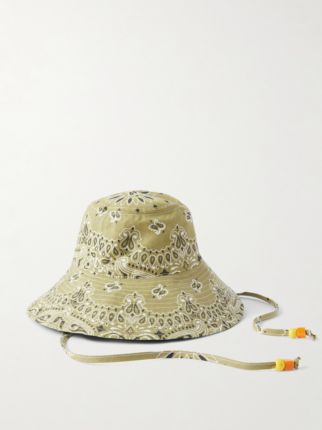 Call It By Your Name Reversible Bead-embellished Paisley-print Cotton Bucket Hat In Green