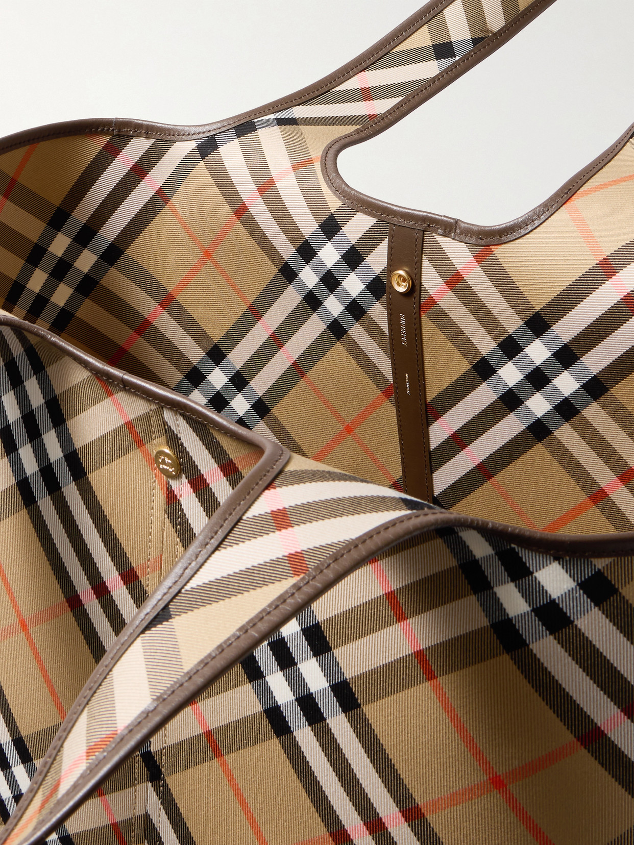 Burberry Leather-trimmed Checked Cotton-canvas Tote In Neutrals