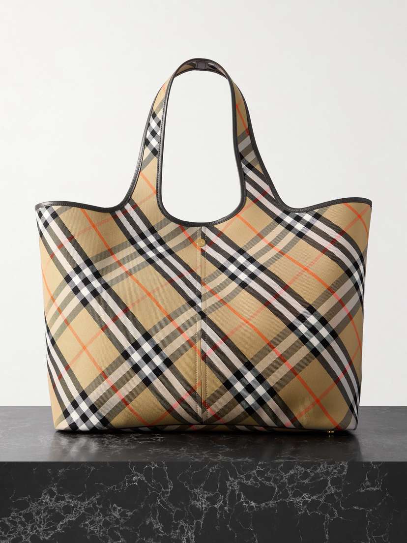Burberry Leather-trimmed Checked Cotton-canvas Tote