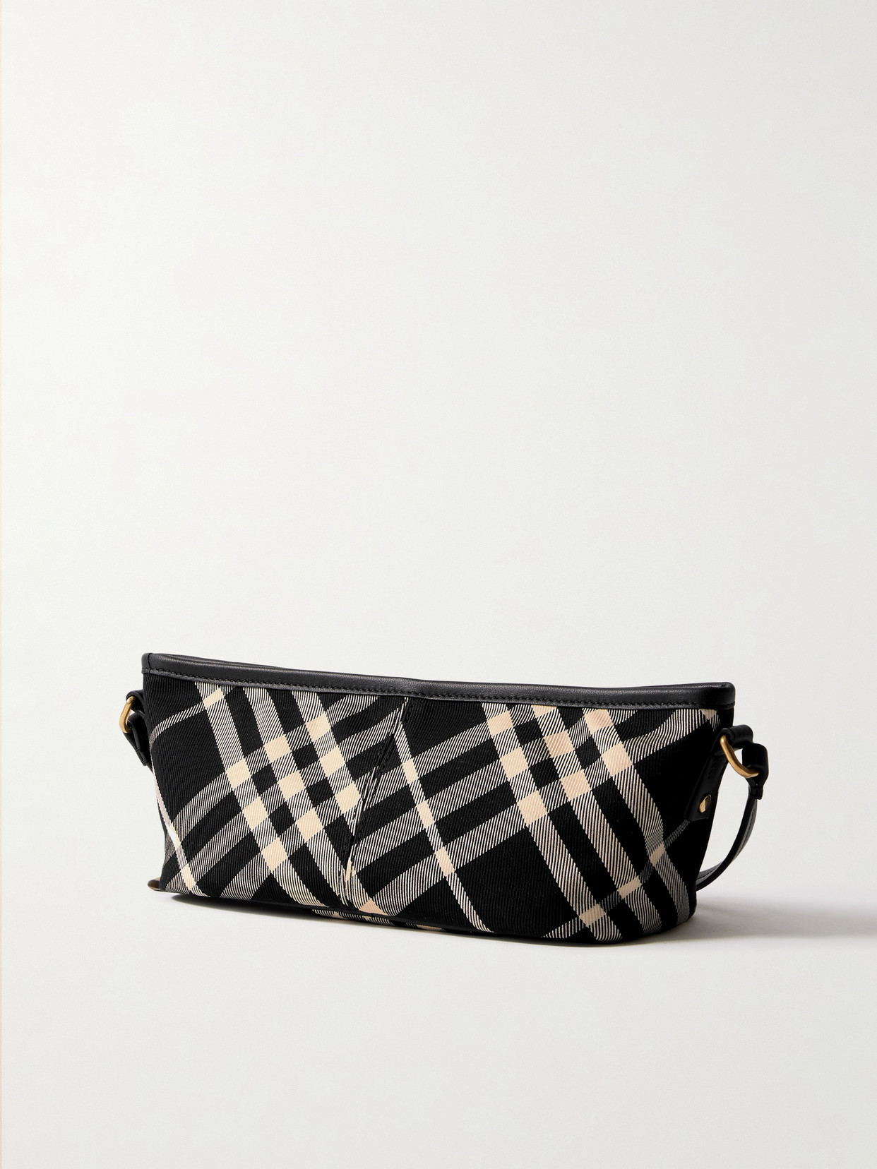 Burberry Leather-trimmed Checked Cotton-twill Shoulder Bag In Black