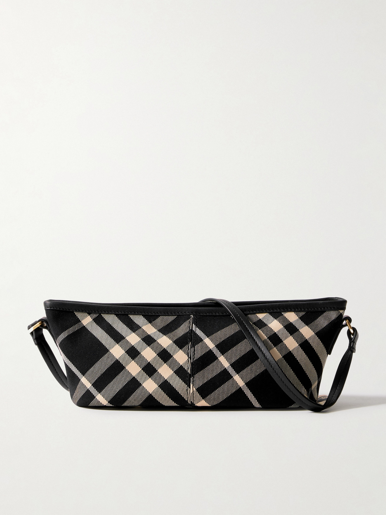 Burberry Leather-trimmed Checked Cotton-twill Shoulder Bag In Black