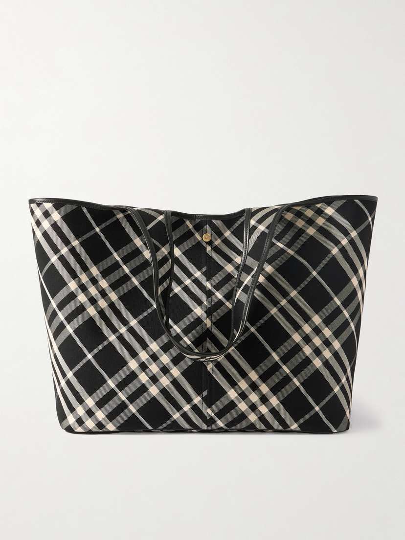Burberry Leather-trimmed Checked Cotton-twill Tote