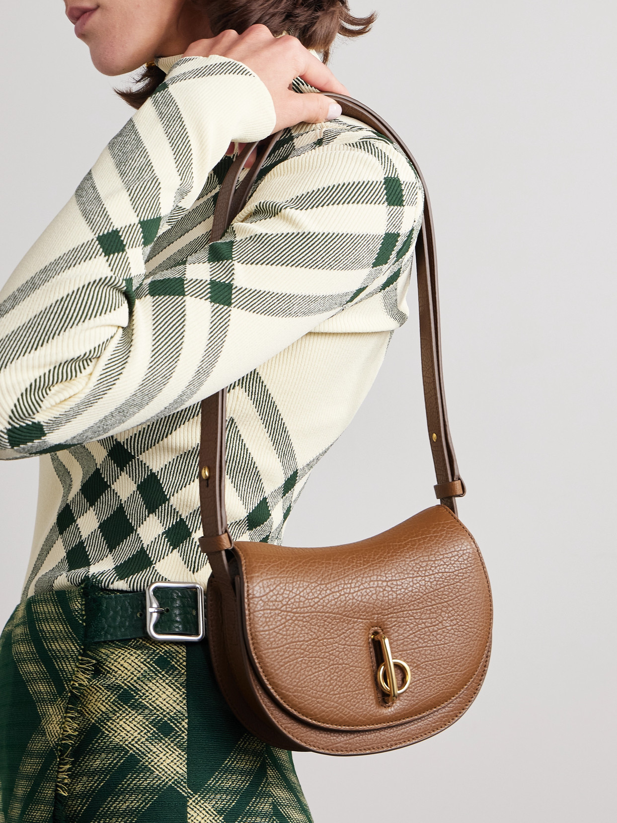 Burberry Textured-leather Shoulder Bag In Brown
