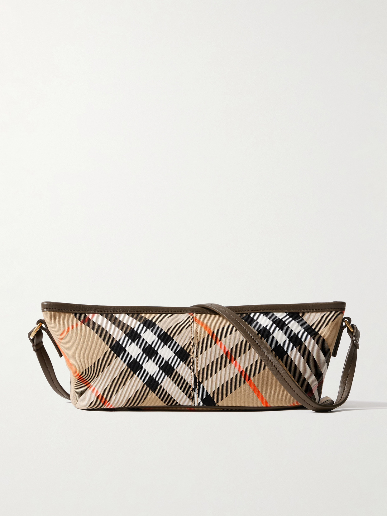 Burberry Leather-trimmed Checked Cotton-twill Shoulder Bag In Neutrals
