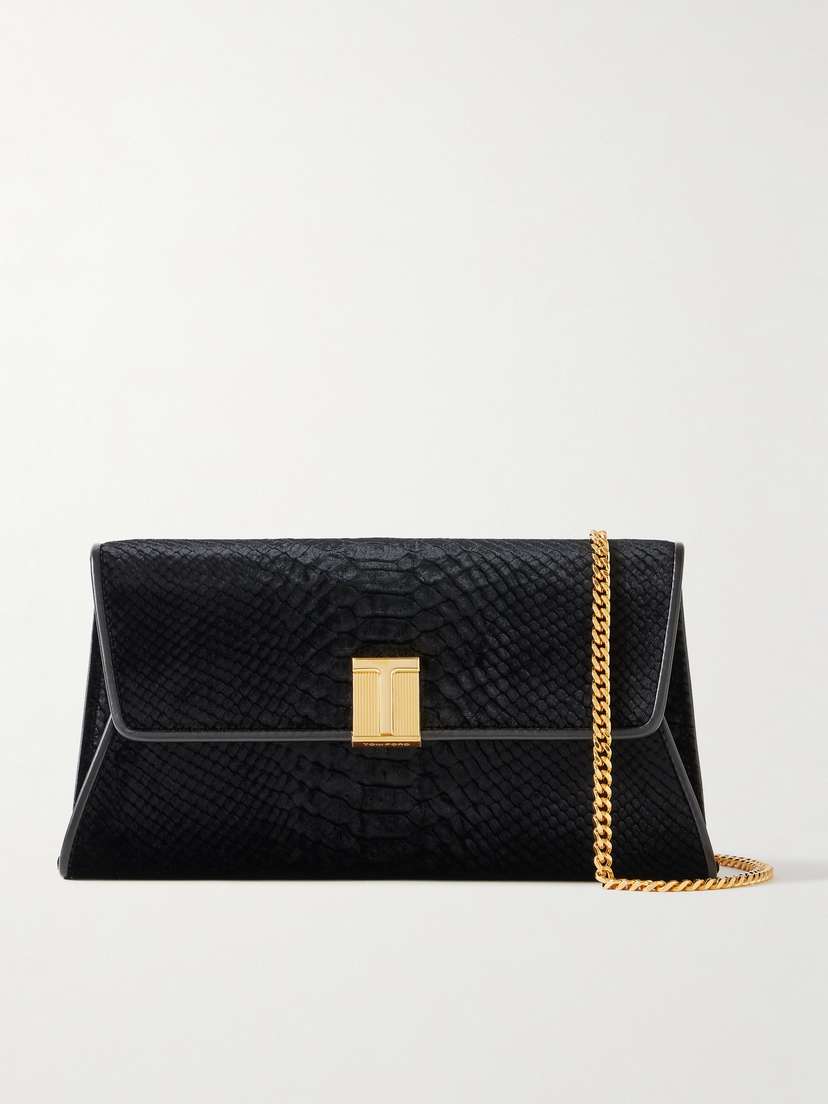 Tom Ford Nobile Chain-embellished Croc-effect Leather Clutch