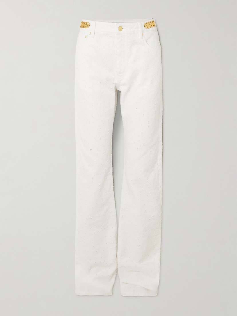 Rabanne Embellished Cotton-bouclé High-rise Straight-leg Jeans