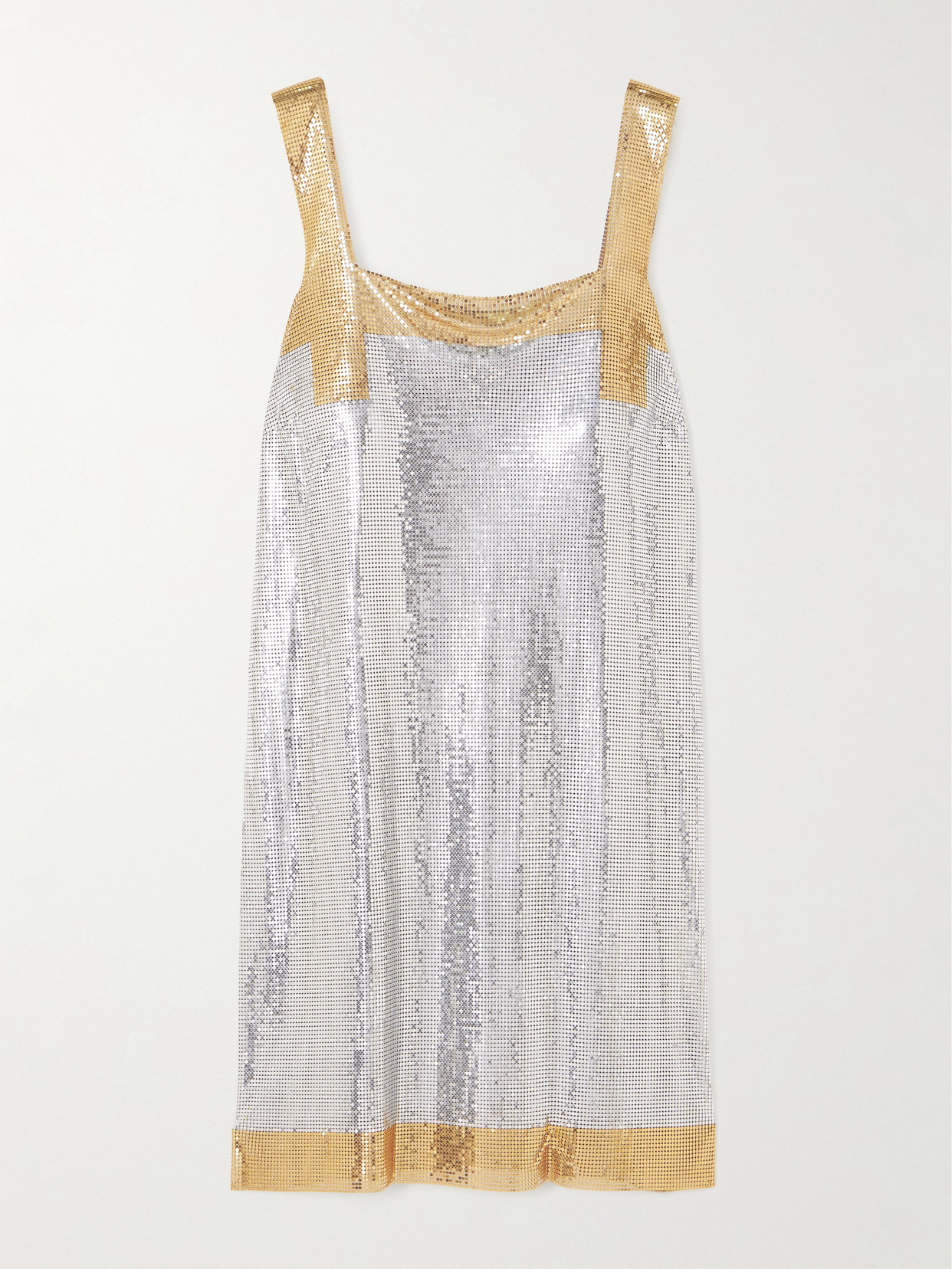 Rabanne Two-tone Chainmail Mini Dress In Silver