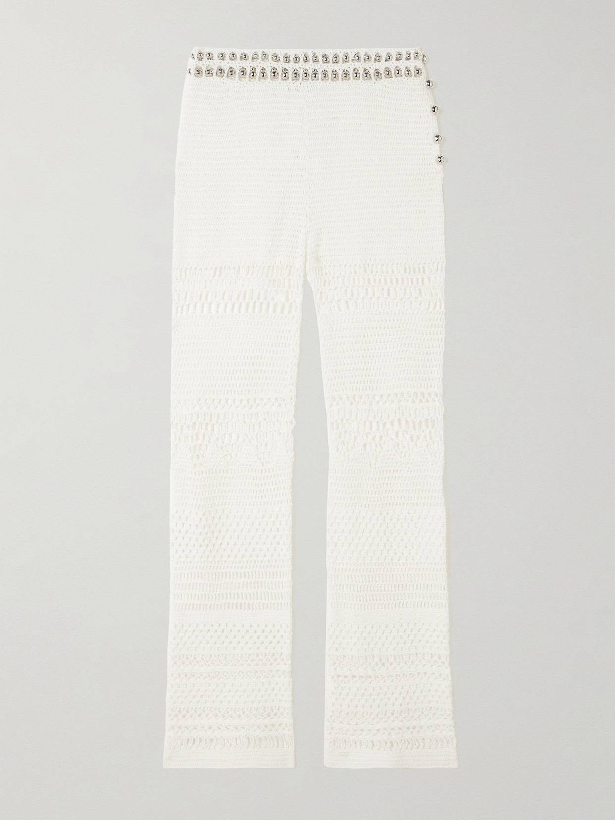 Rabanne Embellished Crocheted Cotton Straight-leg Pants In White