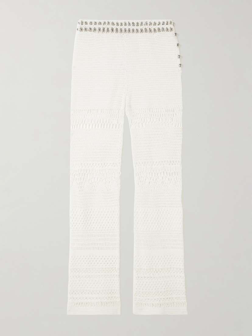 Rabanne Embellished Crocheted Cotton Straight-leg Pants