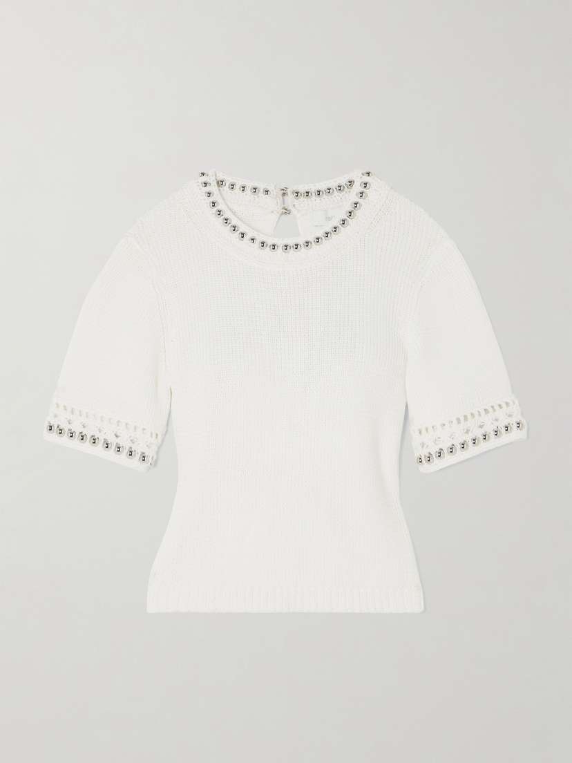 Rabanne Cropped Embellished Crocheted Top - x large