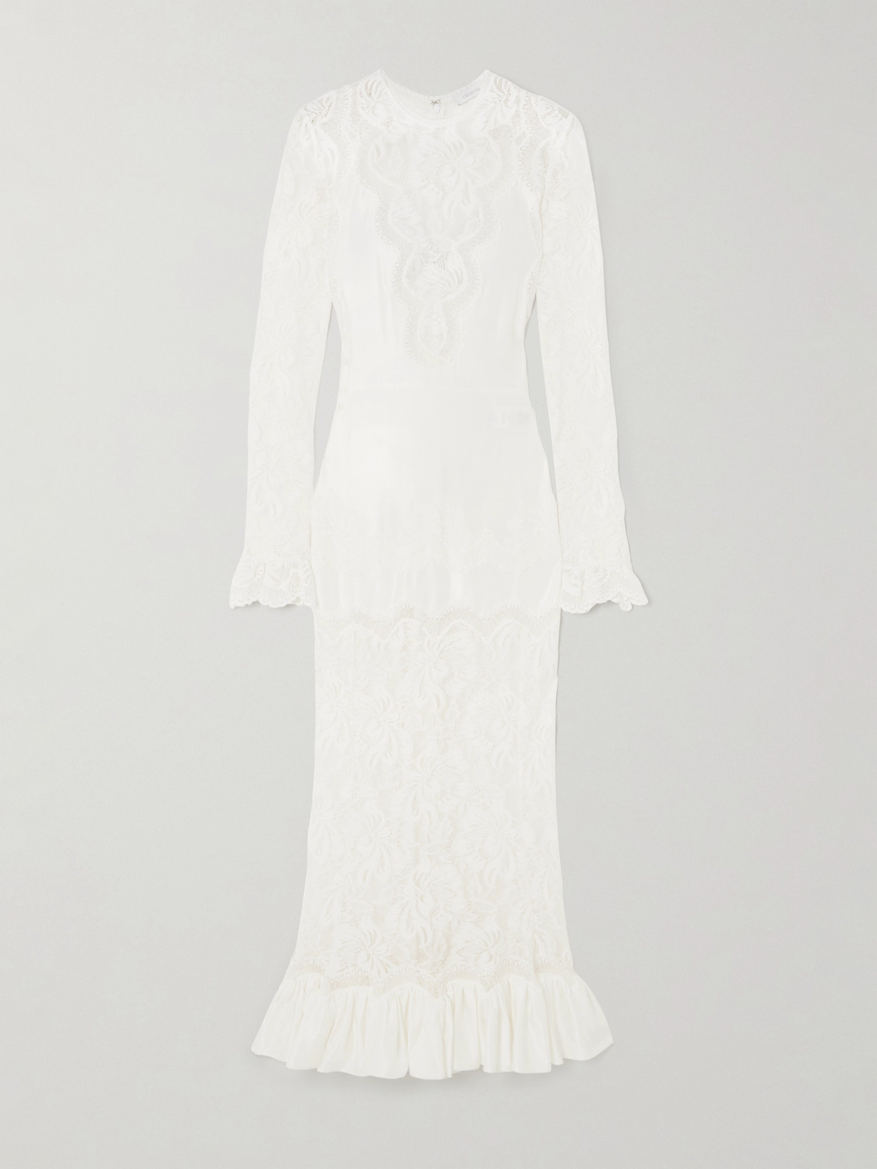 Rabanne - Ruffled Satin And Lace Midi Dress - White