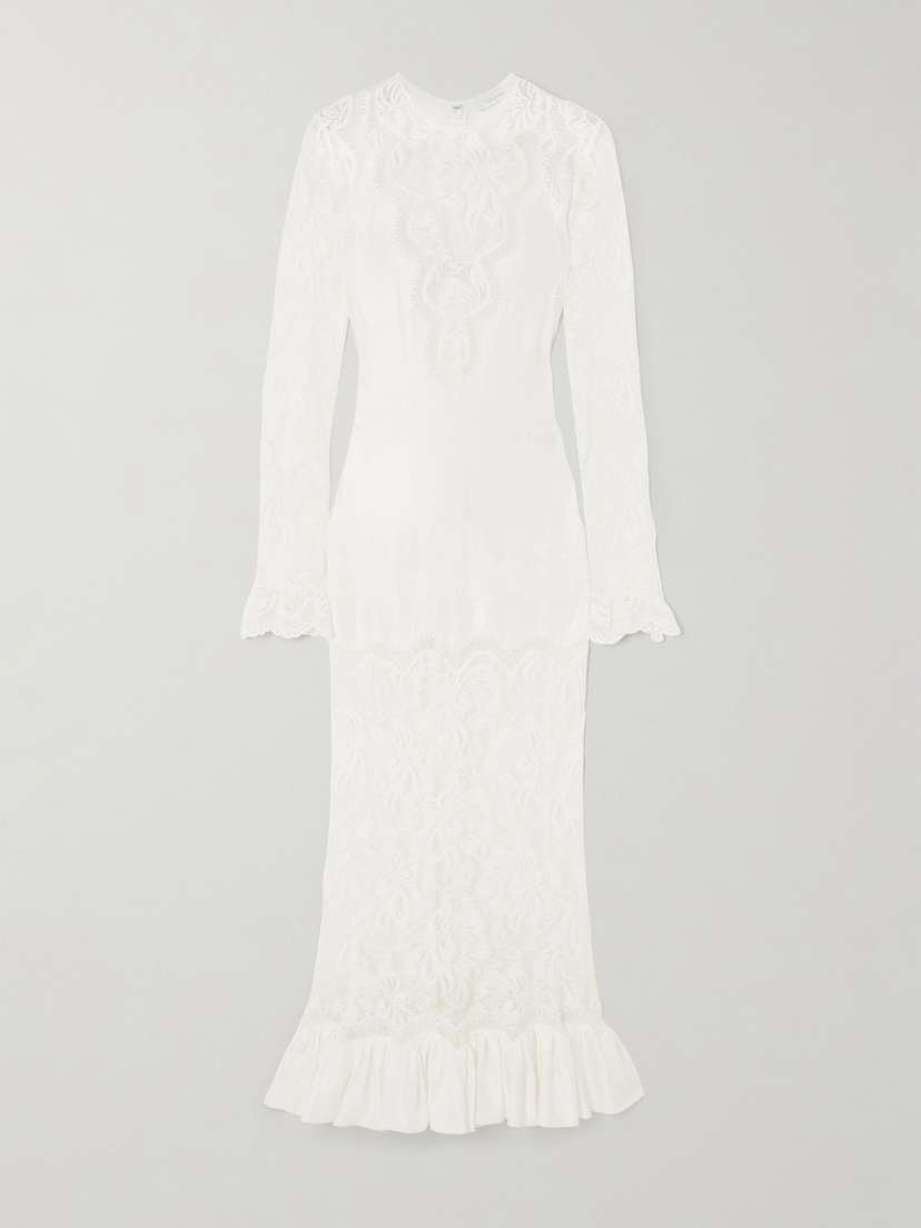 Rabanne Ruffled Satin And Lace Midi Dress