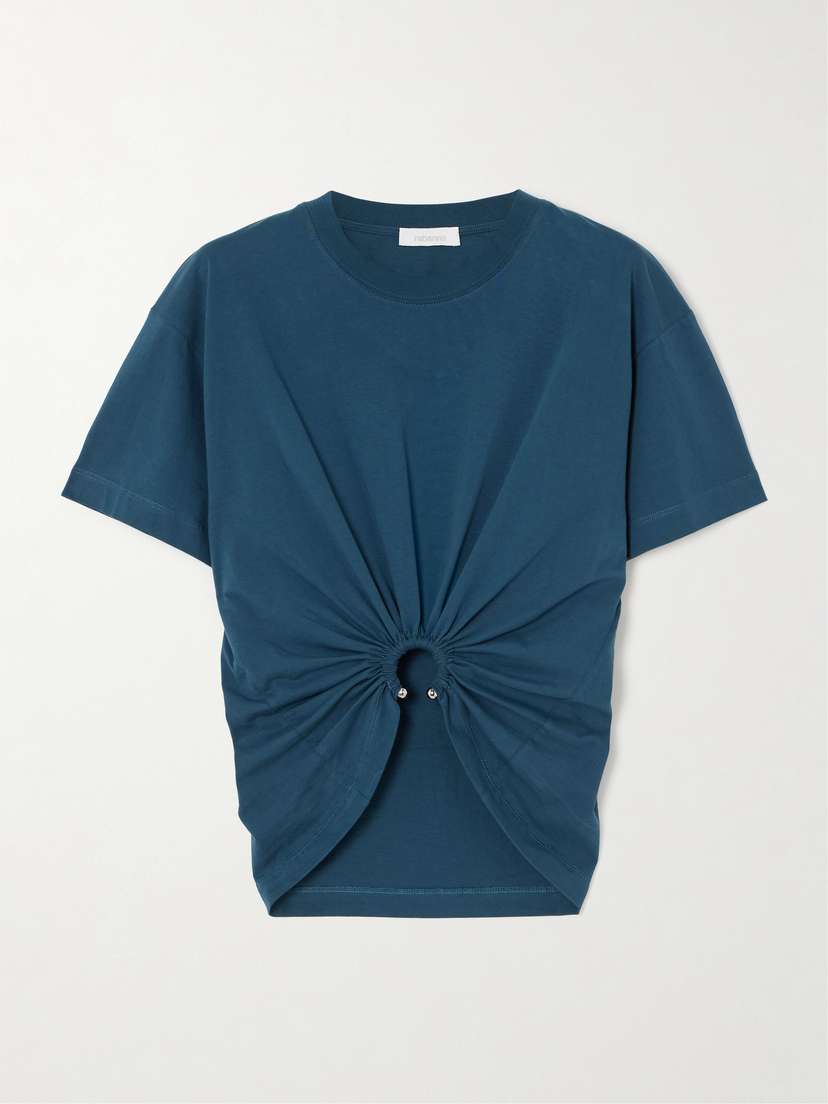 Rabanne Cropped Embellished Gathered Cotton-jersey Top