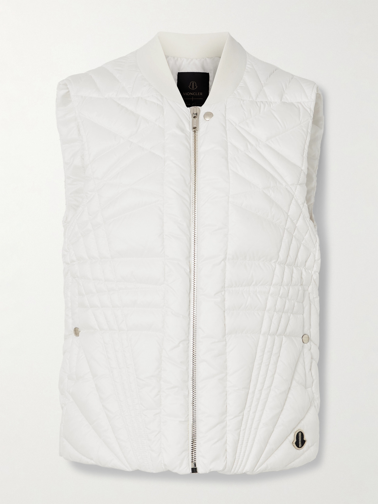 Rick Owens + Moncler Megapenta Appliquéd Webbing Quilted Shell Down Vest In White