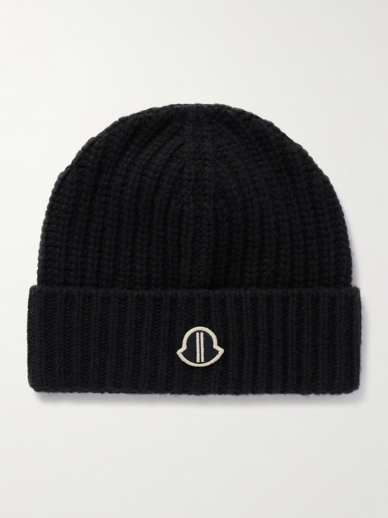 Rick Owens - + Moncler Appliquéd Ribbed Wool And Cashmere-blend Beanie - Black