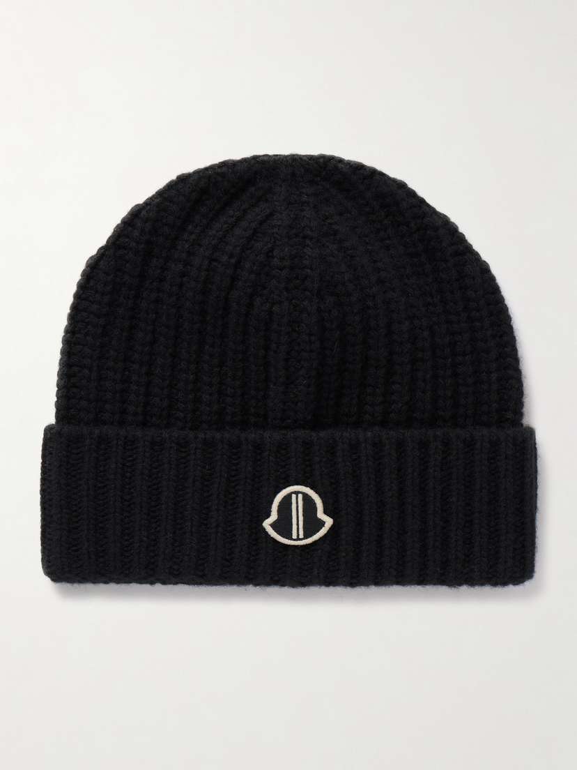 Rick Owens + Moncler Appliquéd Ribbed Wool And Cashmere-blend Beanie