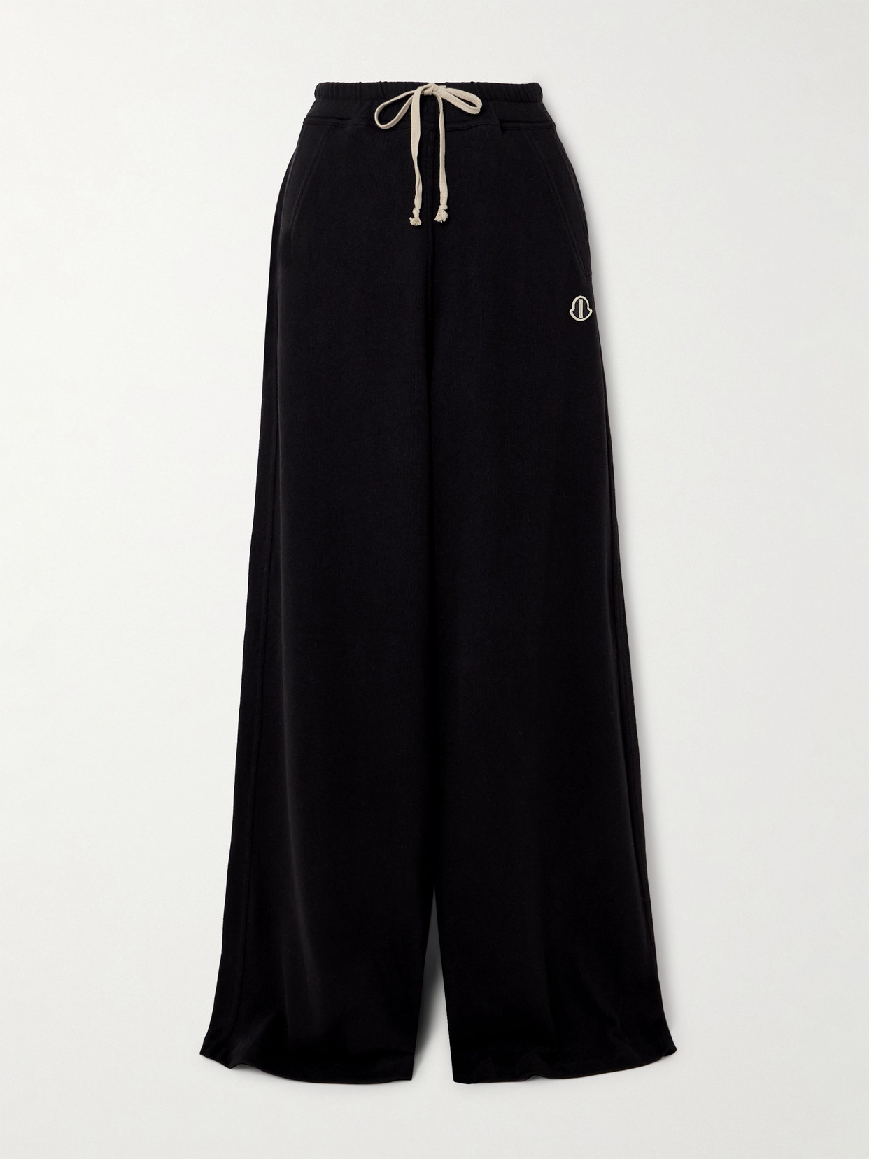 Rick Owens + Moncler Belas Appliquéd Cotton-jersey Wide-leg Track Trousers In Black