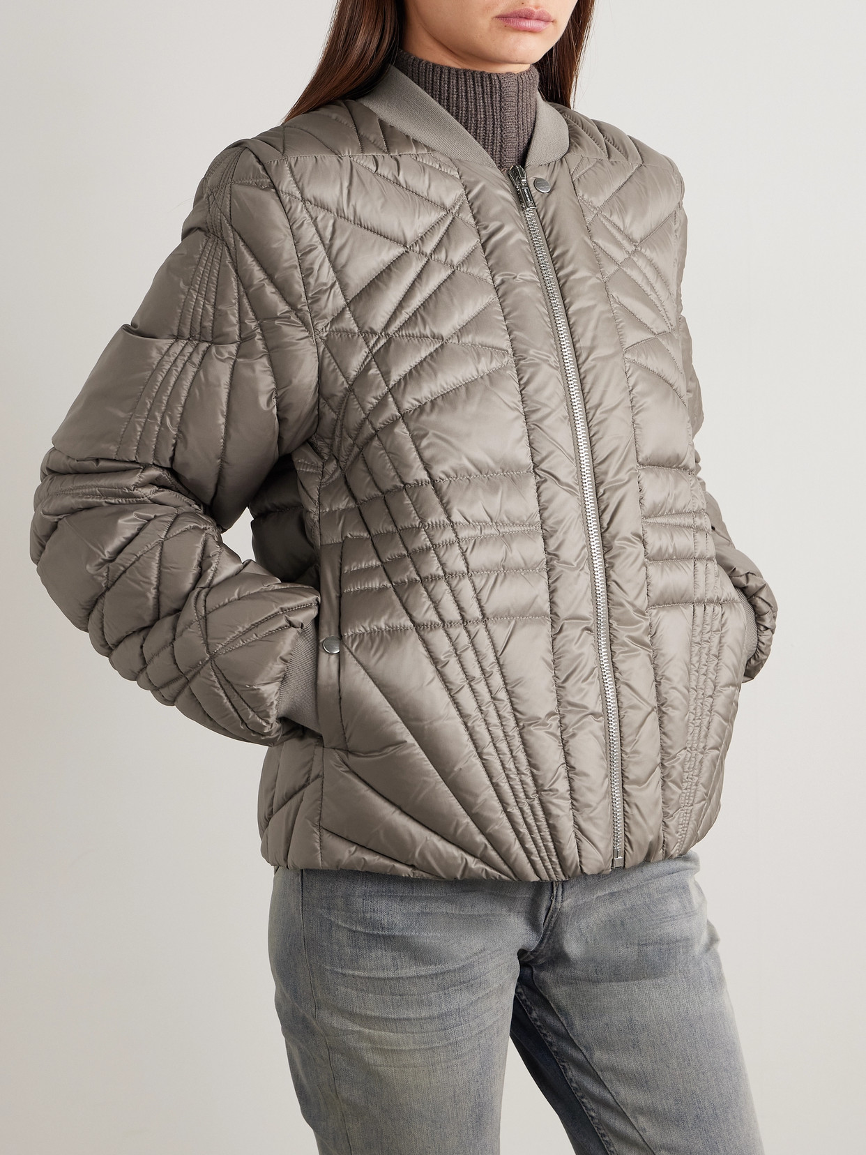 Rick Owens + Moncler Megapenta Quilted Shell Down Jacket In Brown