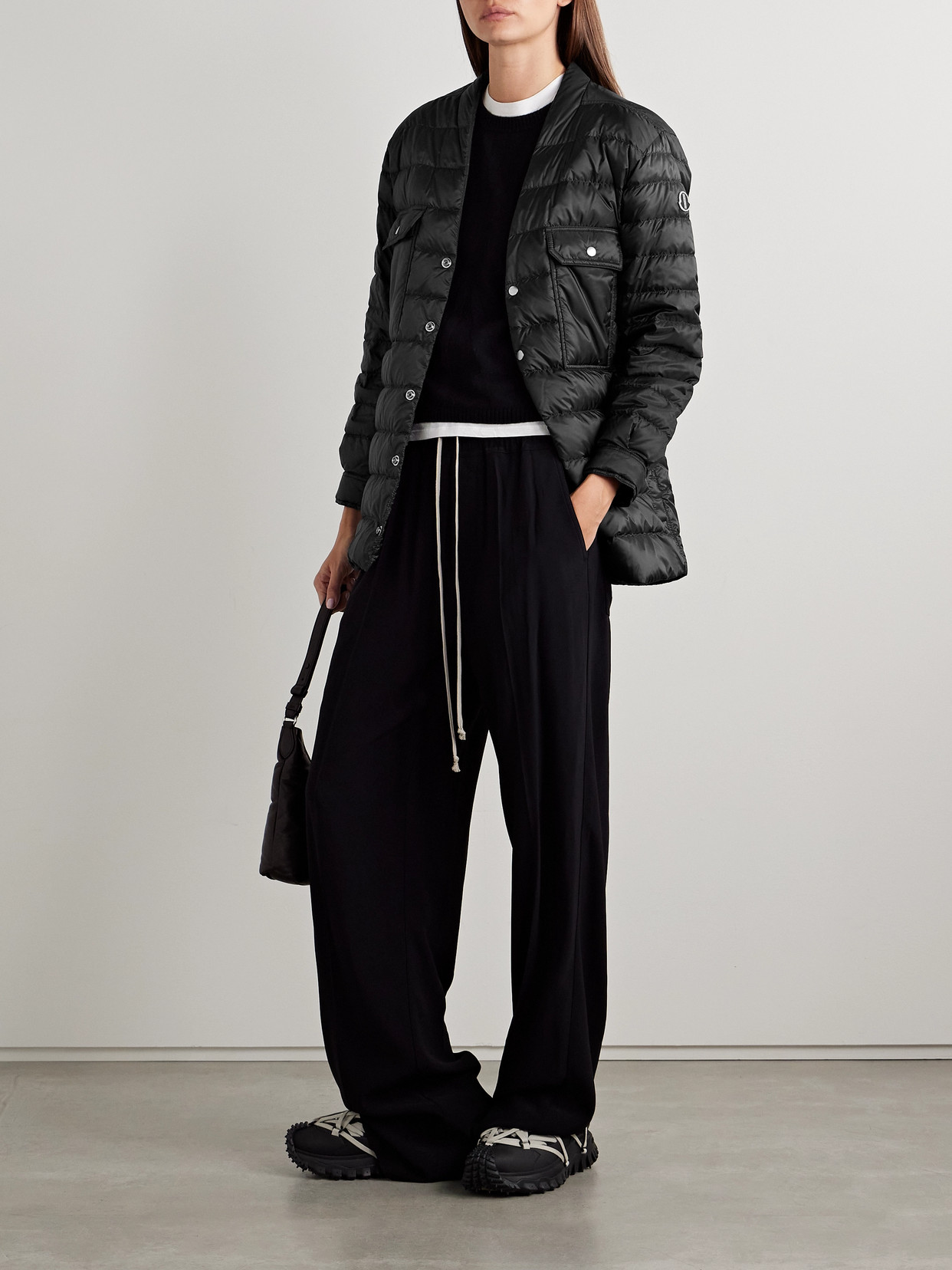 Rick Owens + Moncler Webbing-trimmed Quilted Shell Down Jacket In Black