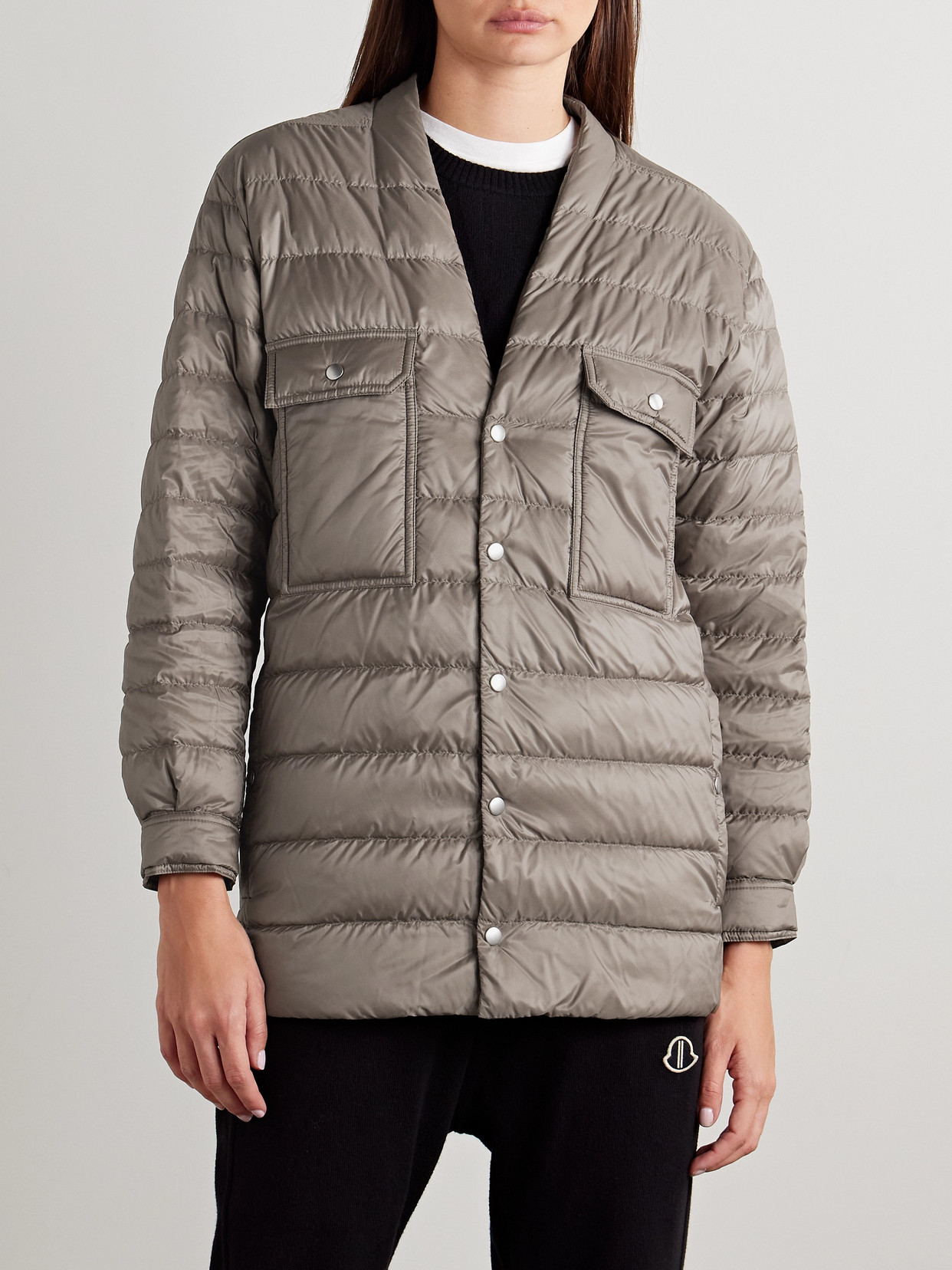RICK OWENS + MONCLER WEBBING-TRIMMED QUILTED SHELL DOWN JACKET