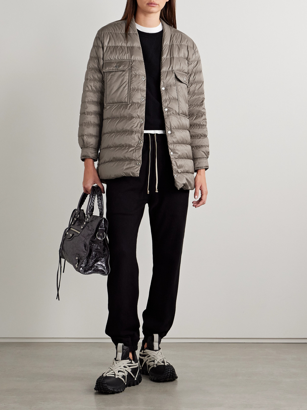 RICK OWENS + MONCLER WEBBING-TRIMMED QUILTED SHELL DOWN JACKET