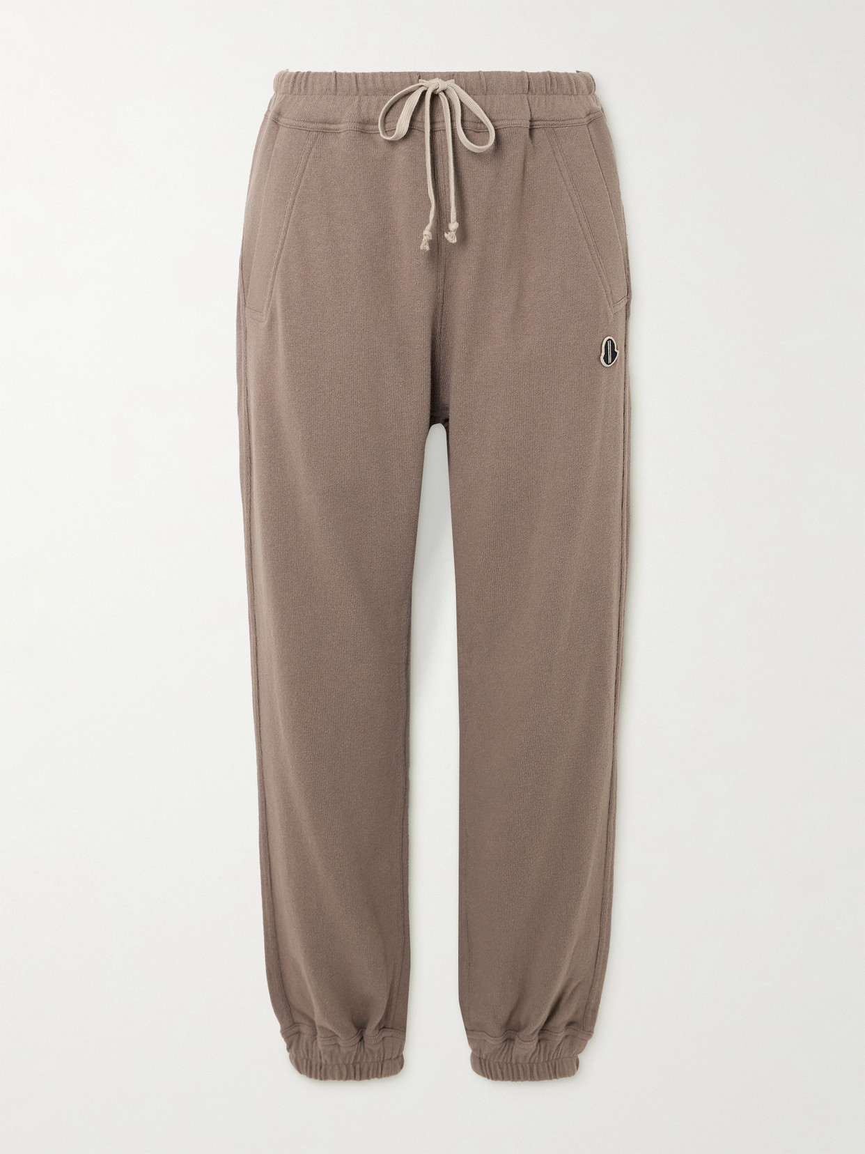 Rick Owens + Moncler Appliquéd Cotton-jersey Track Trousers In Neutrals