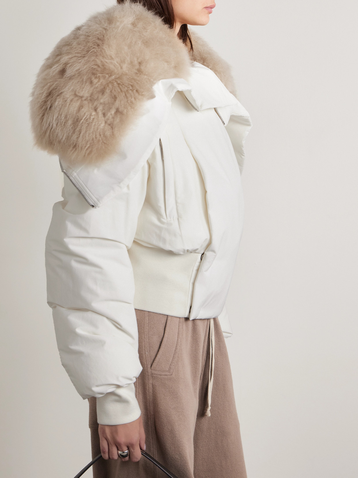 Rick Owens + Moncler Alice Hooded Shearling-trimmed Quilted Shell Down Jacket In White