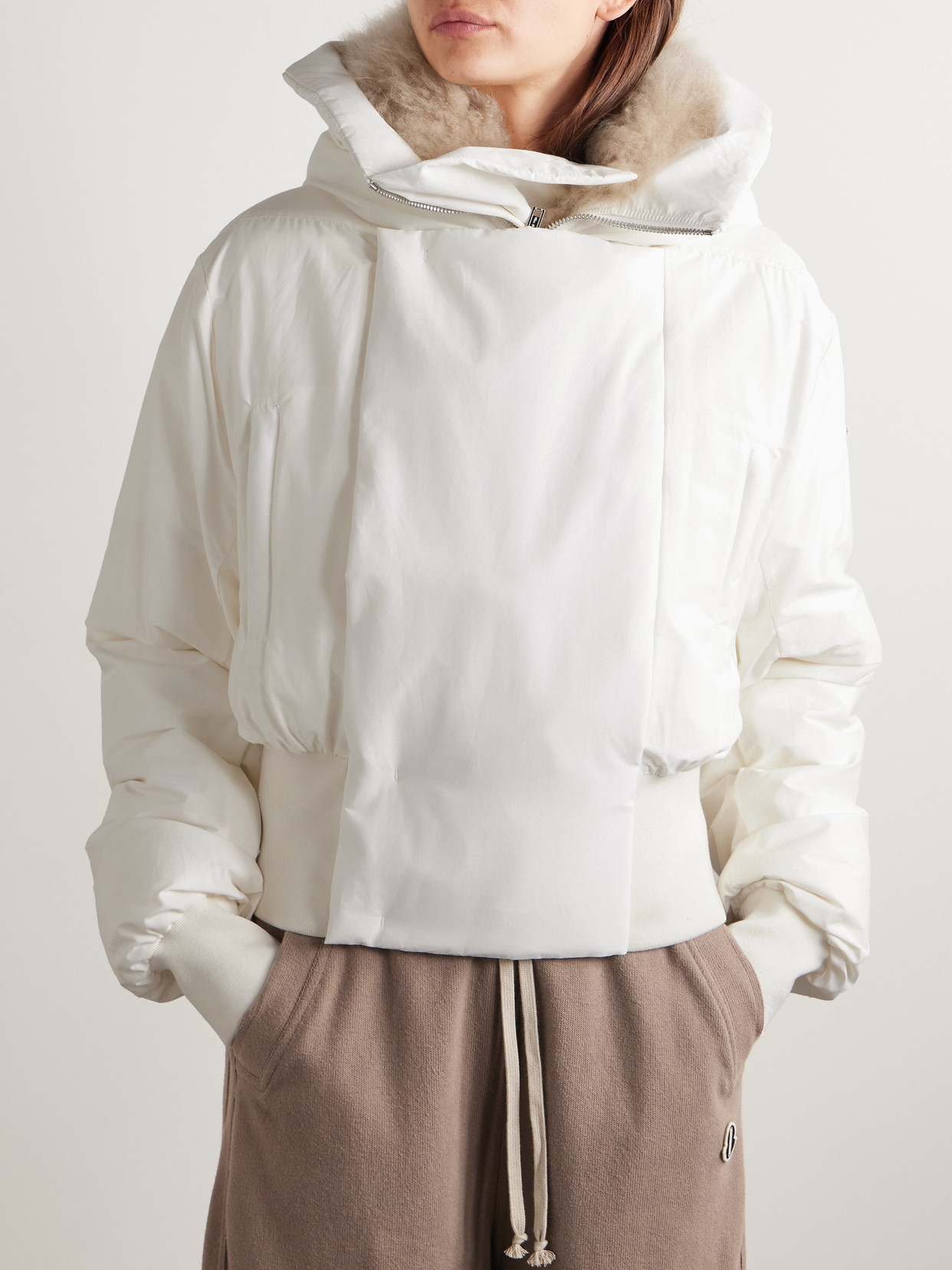 Rick Owens + Moncler Alice Hooded Shearling-trimmed Quilted Shell Down Jacket In White