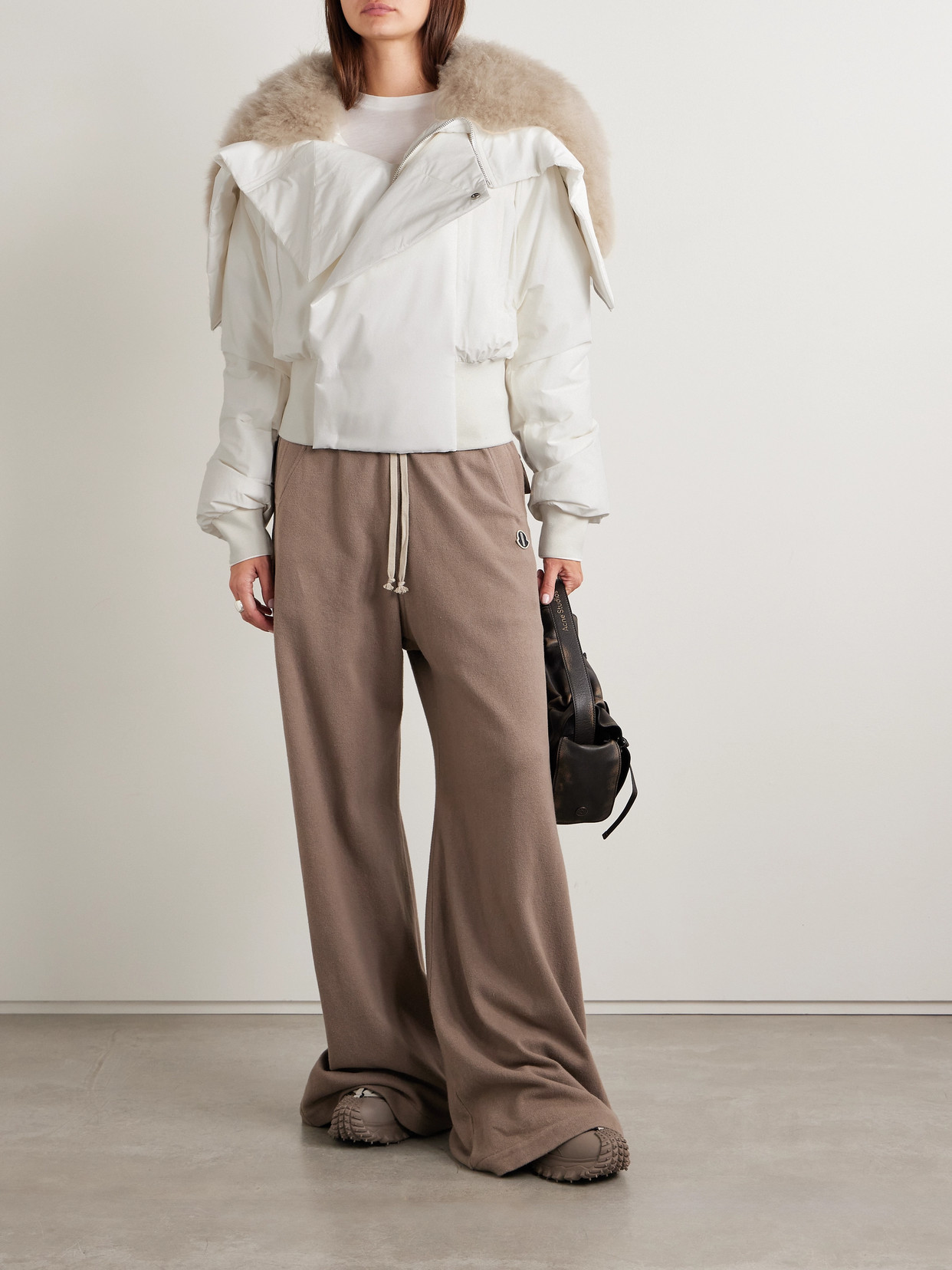 Rick Owens + Moncler Alice Hooded Shearling-trimmed Quilted Shell Down Jacket In White