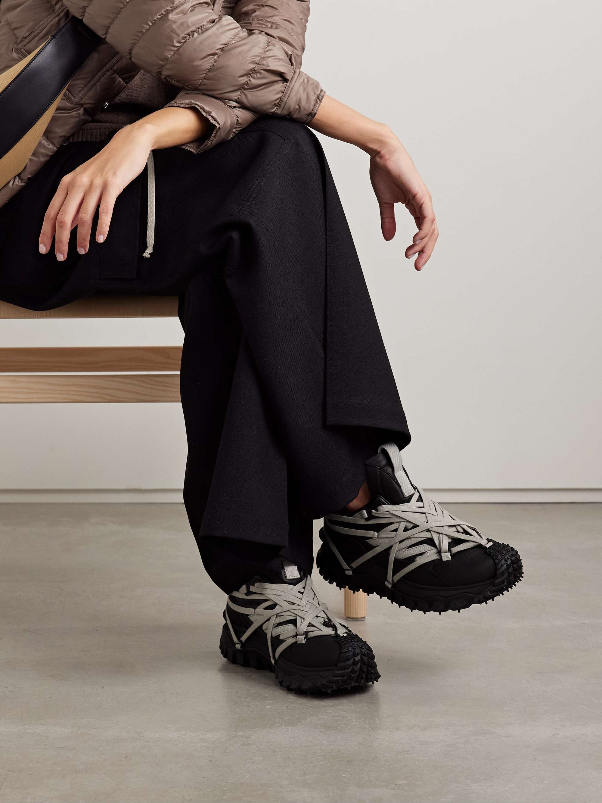 RICK OWENS + Moncler Trailgrip Megalace canvas-trimmed leather 