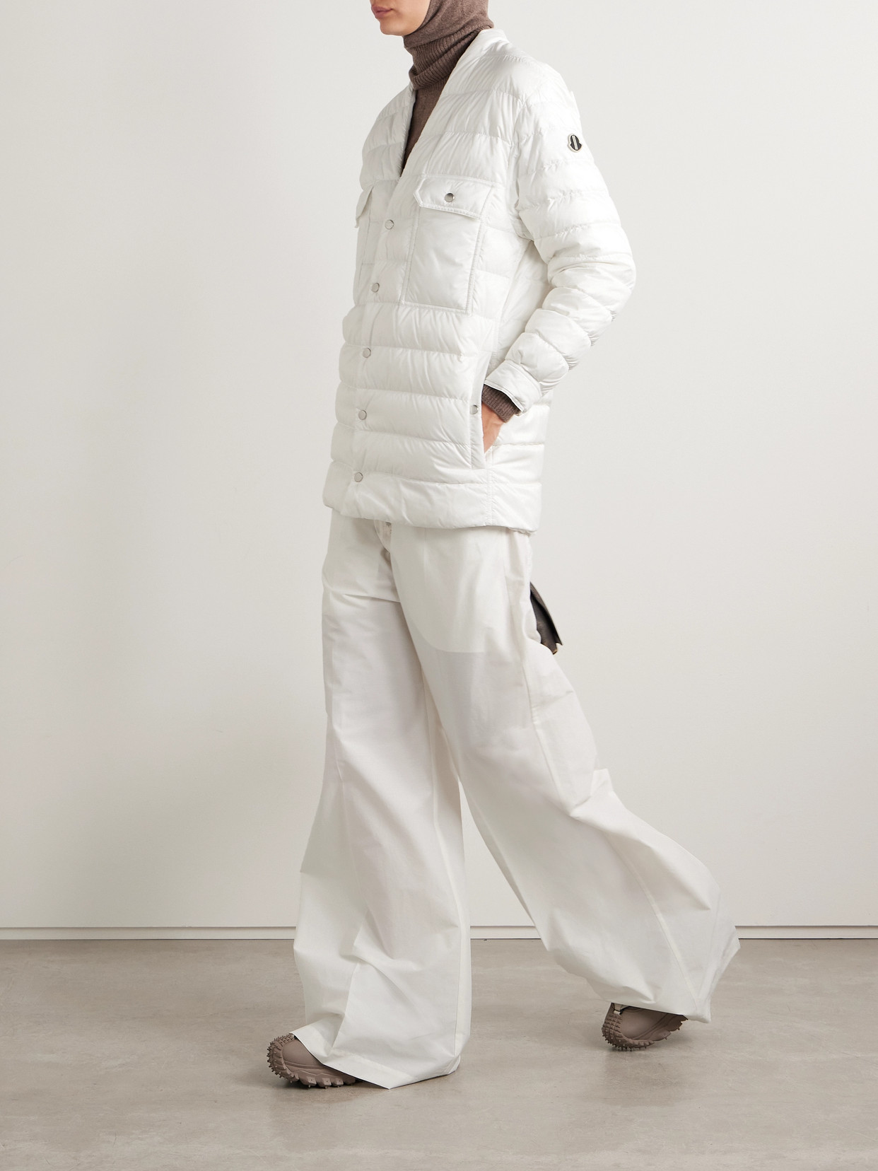 Rick Owens + Moncler Webbing-trimmed Quilted Shell Down Jacket In White