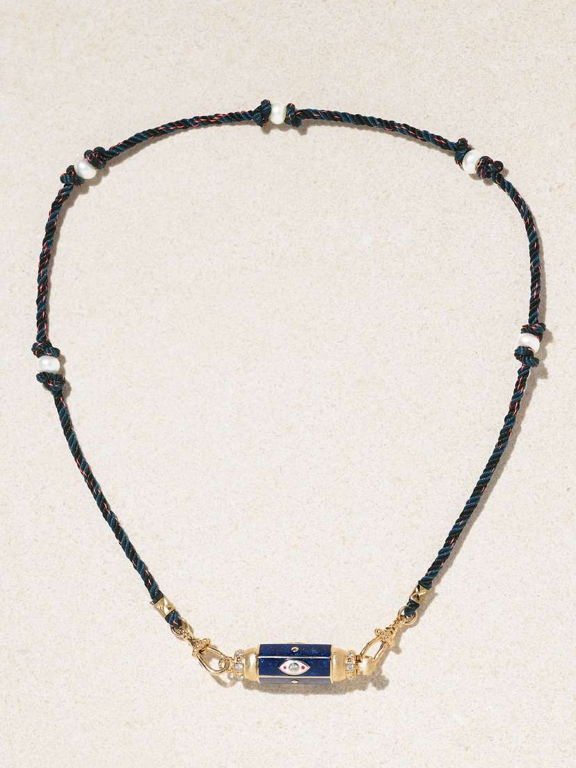 Marie Lichtenberg Evil Eye 14-karat Gold, Enamel, Pearl And Diamond Necklace