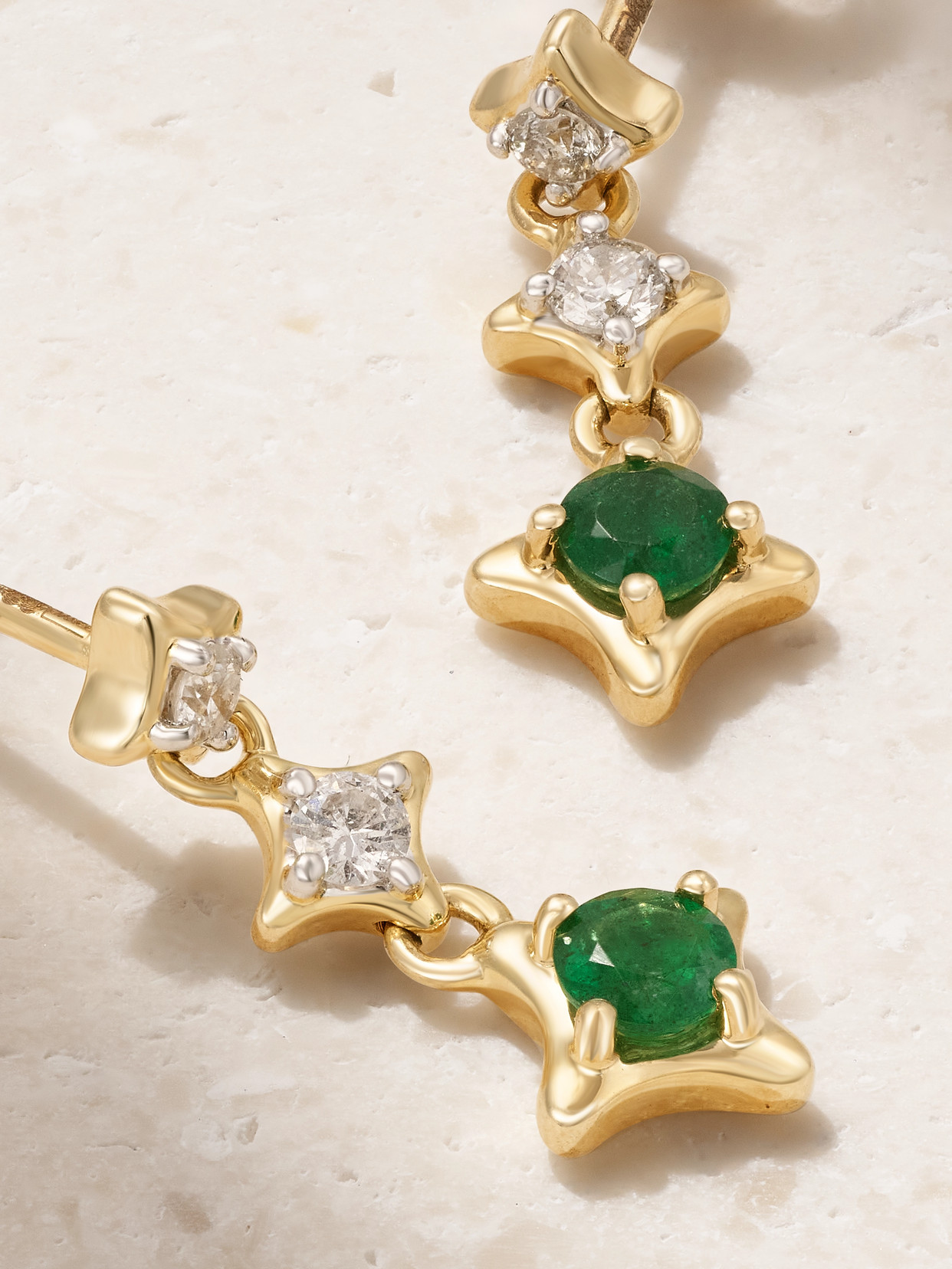STONE AND STRAND LIGHTS 14-KARAT GOLD, DIAMOND AND EMERALD EARRINGS