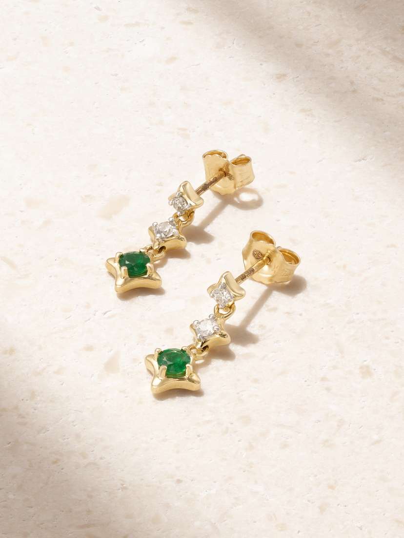 STONE AND STRAND Lights 14-karat Gold, Diamond And Emerald Earrings