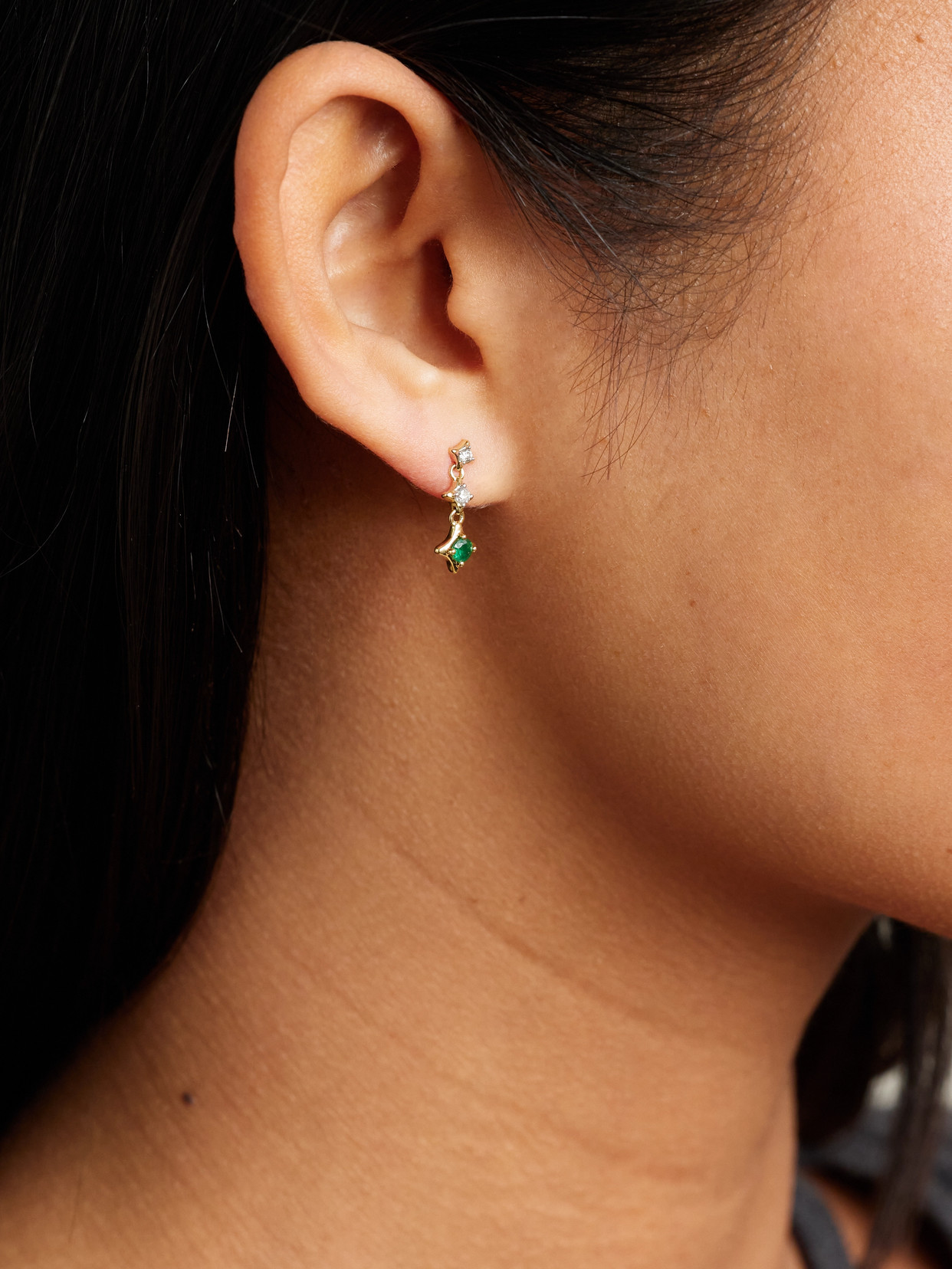 STONE AND STRAND LIGHTS 14-KARAT GOLD, DIAMOND AND EMERALD EARRINGS