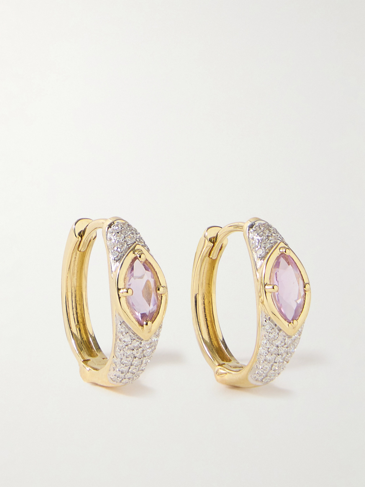 Stone And Strand Lavender Haze 14-karat Gold, Amethyst And Diamond Hoop Earrings
